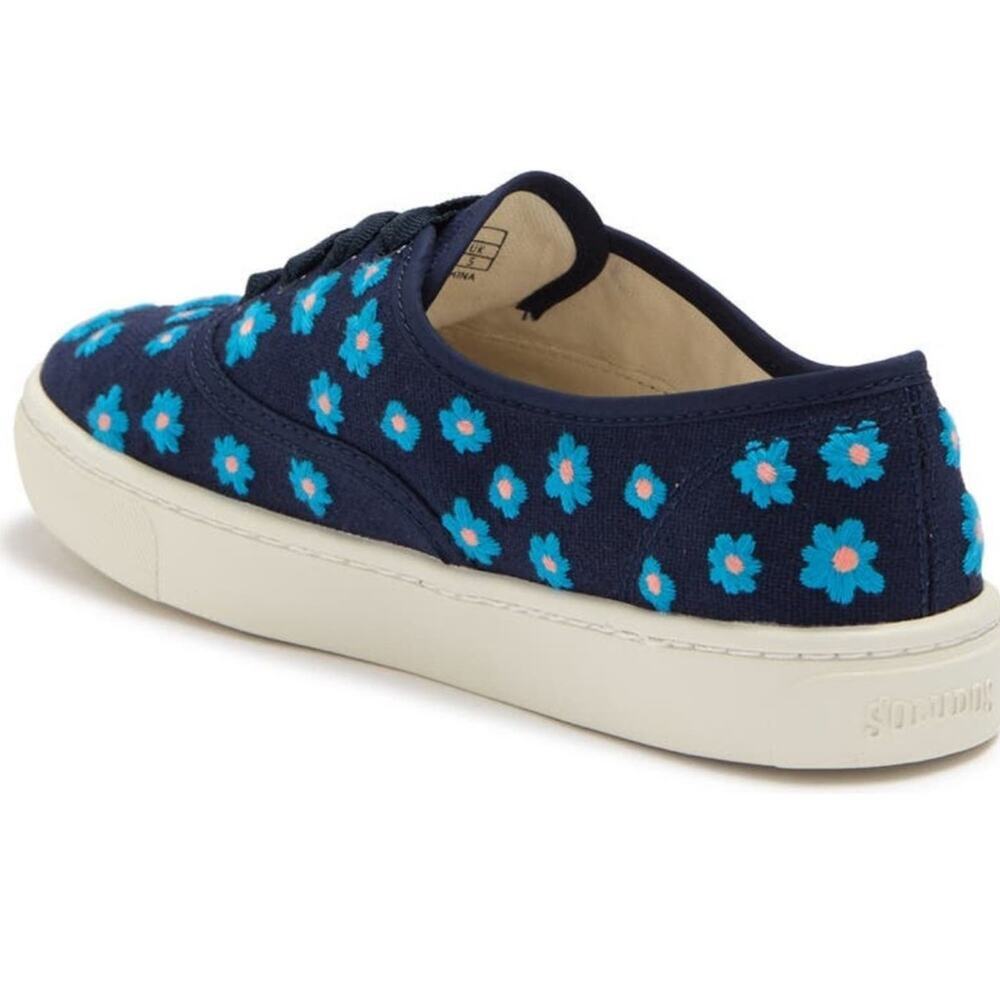 Soludos Low Top Sneakers Floral Embroidery Organic Cotton Navy Blue 7M New - Picture 14 of 15